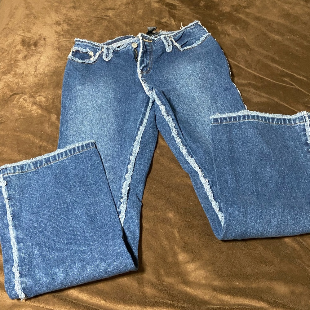 Stylish Blue Frayed Hem jeans size 5